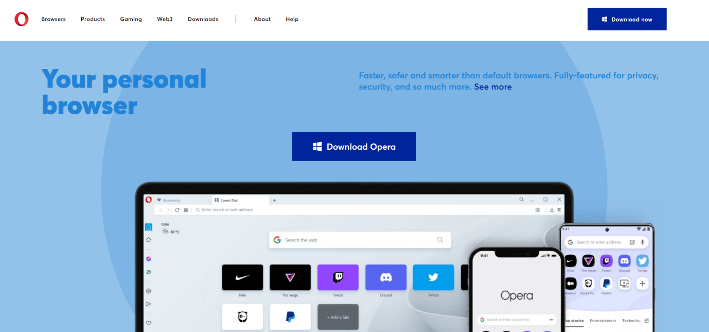 Página de descargas de Opera |  Los mejores navegadores web profundos 