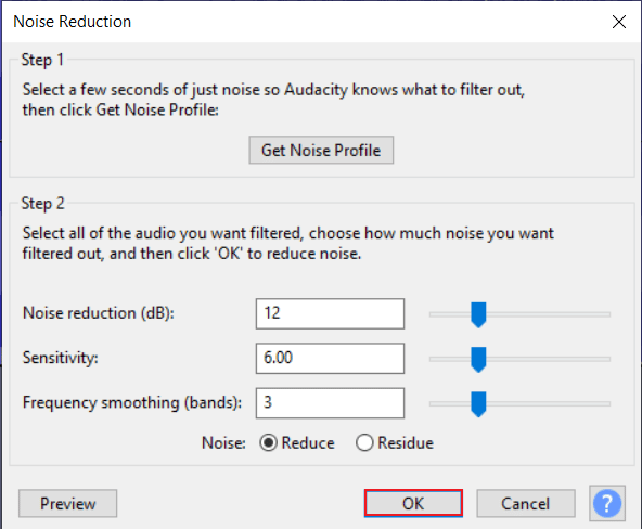 haga clic en Aceptar |  eliminar el eco del audio Audacity