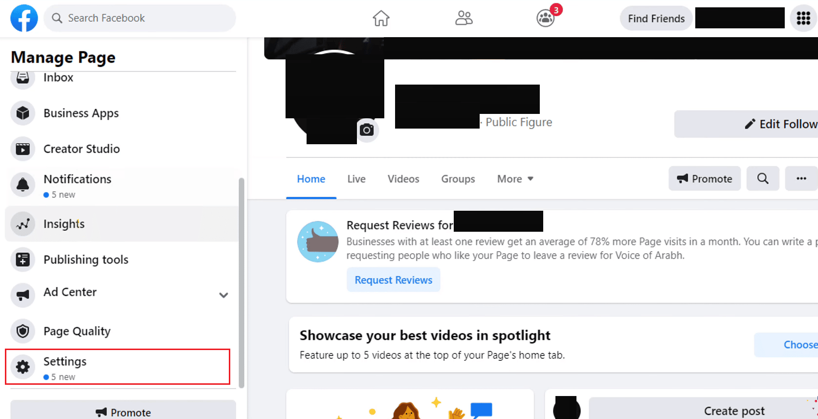 En el panel izquierdo, haga clic en Configuración | Cómo bloquear a alguien en la página de negocios de Facebook