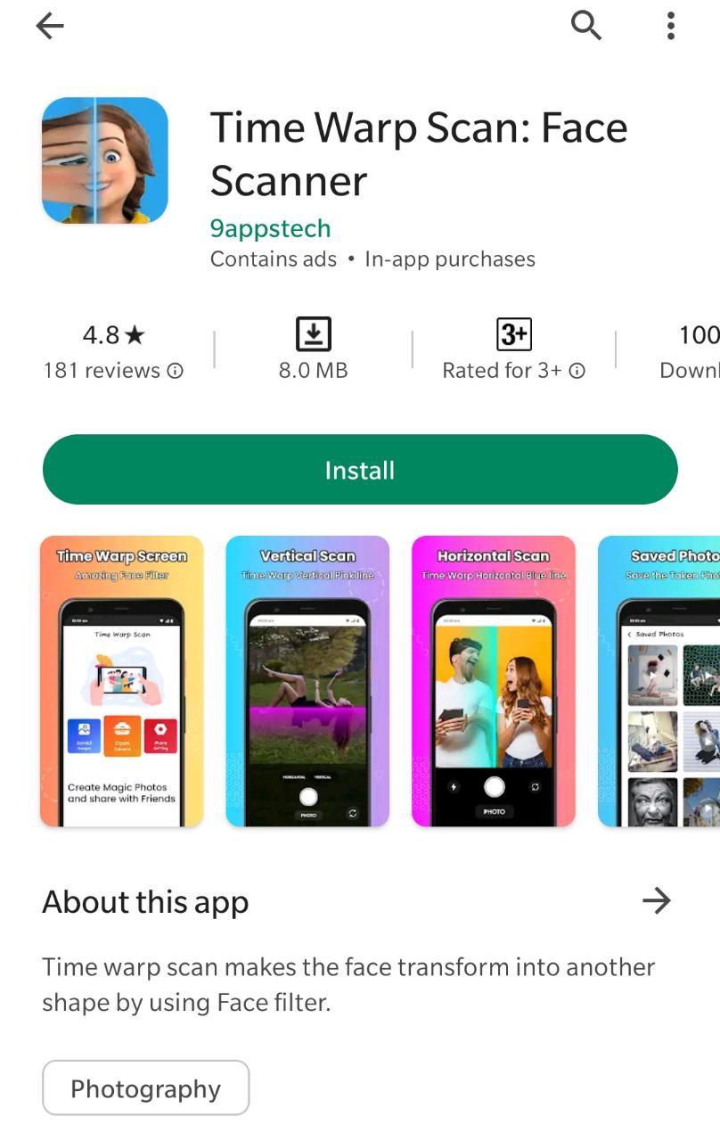 tienda de aplicaciones de escaneo de distorsión de tiempo 