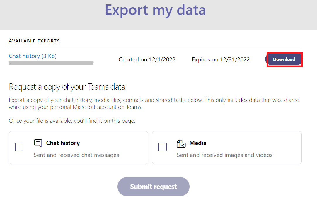haga clic en Descargar para obtener su historial de chat.  Cómo exportar conversaciones de MS Teams