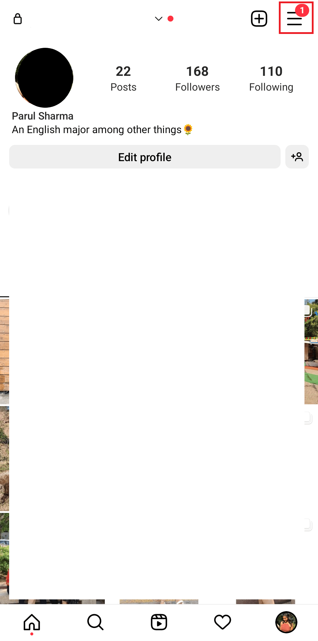 toca las tres líneas en la sección de perfil de instagram |  Cómo usar la máquina Wayback de Instagram