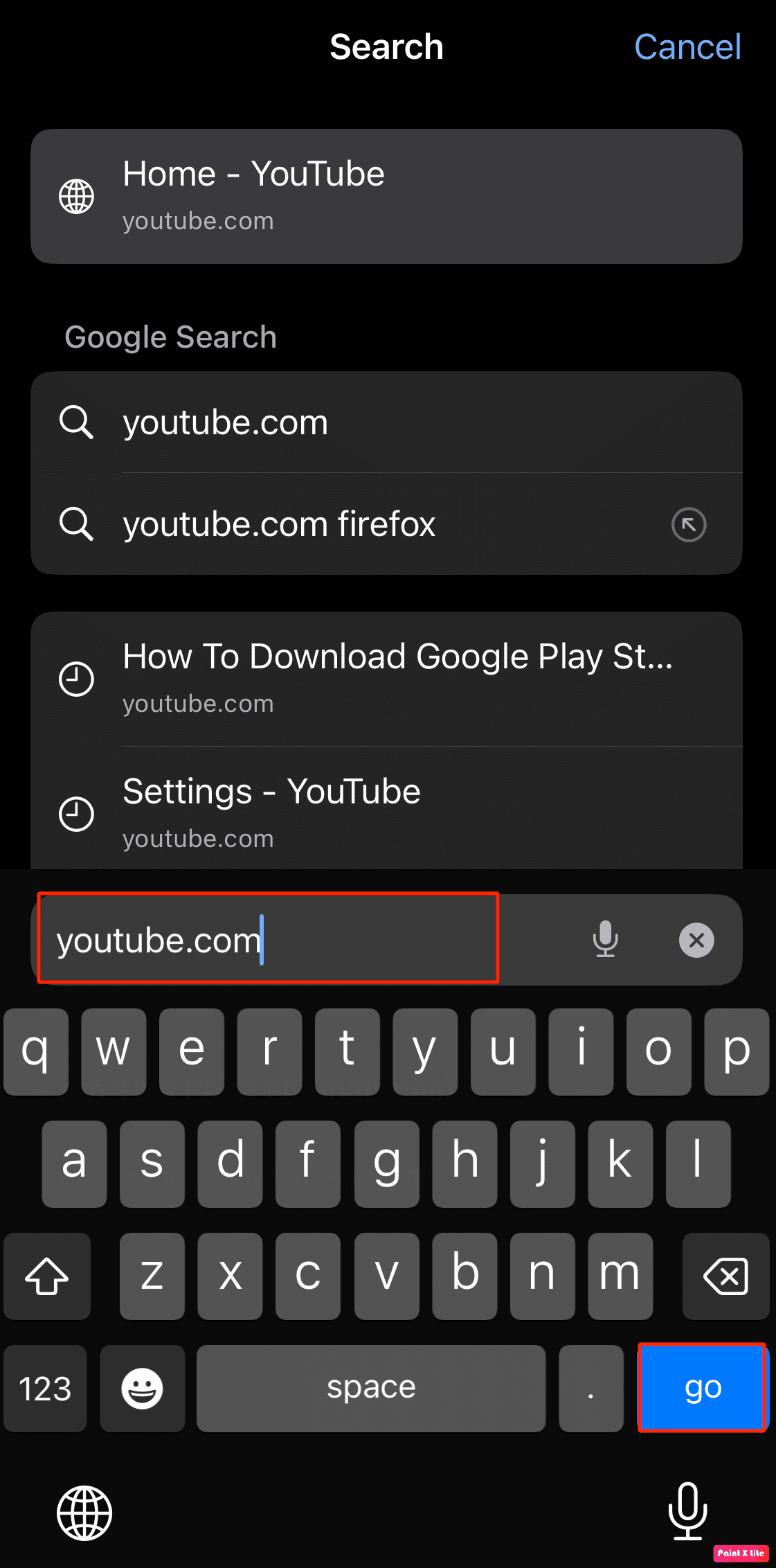 escribe youtube.com y toca ir