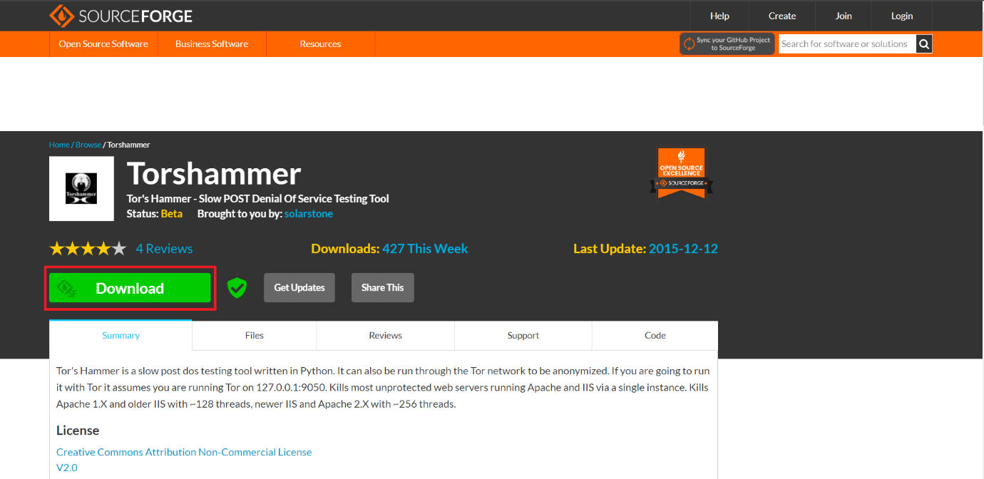 Página de descarga de Torshammer