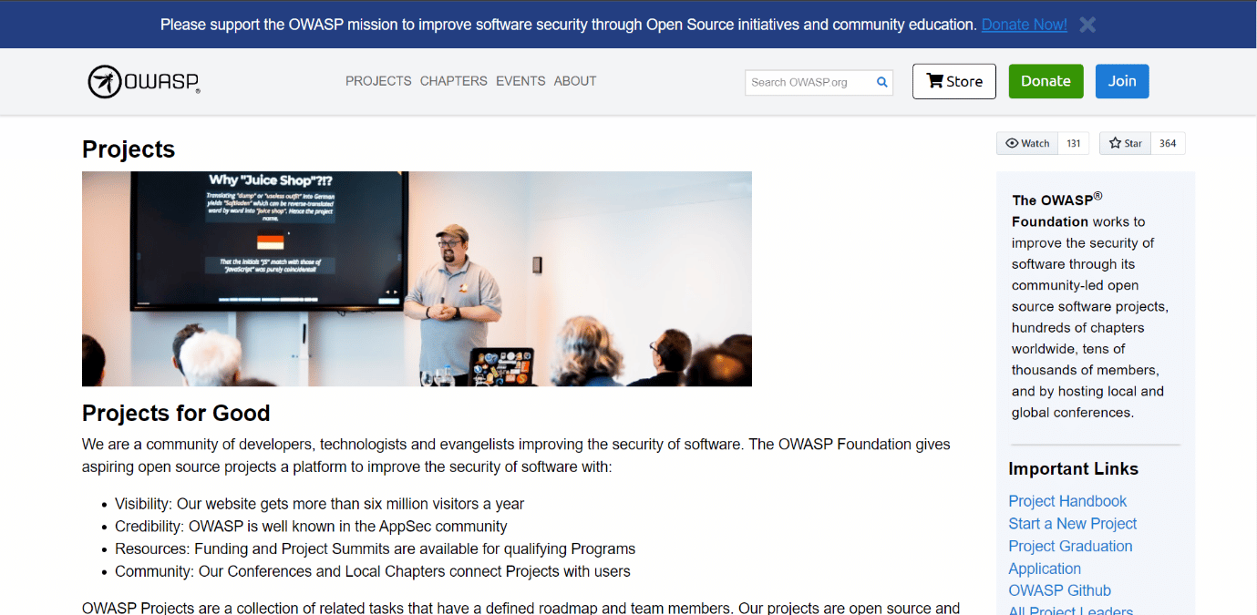 Página de inicio de Owasp