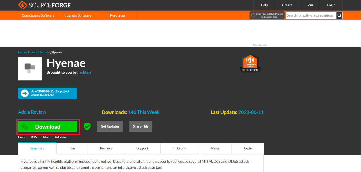 Página de descarga de Hynae.  Las 15 mejores herramientas gratuitas de ataque DDoS en línea