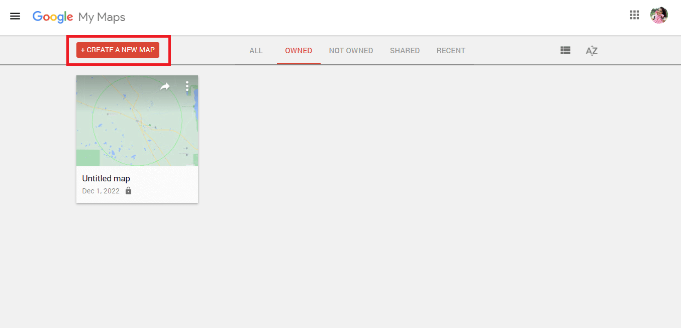 Haga clic en la opción + CREAR UN NUEVO MAPA.  Cómo dibujar el radio en la aplicación Google Maps