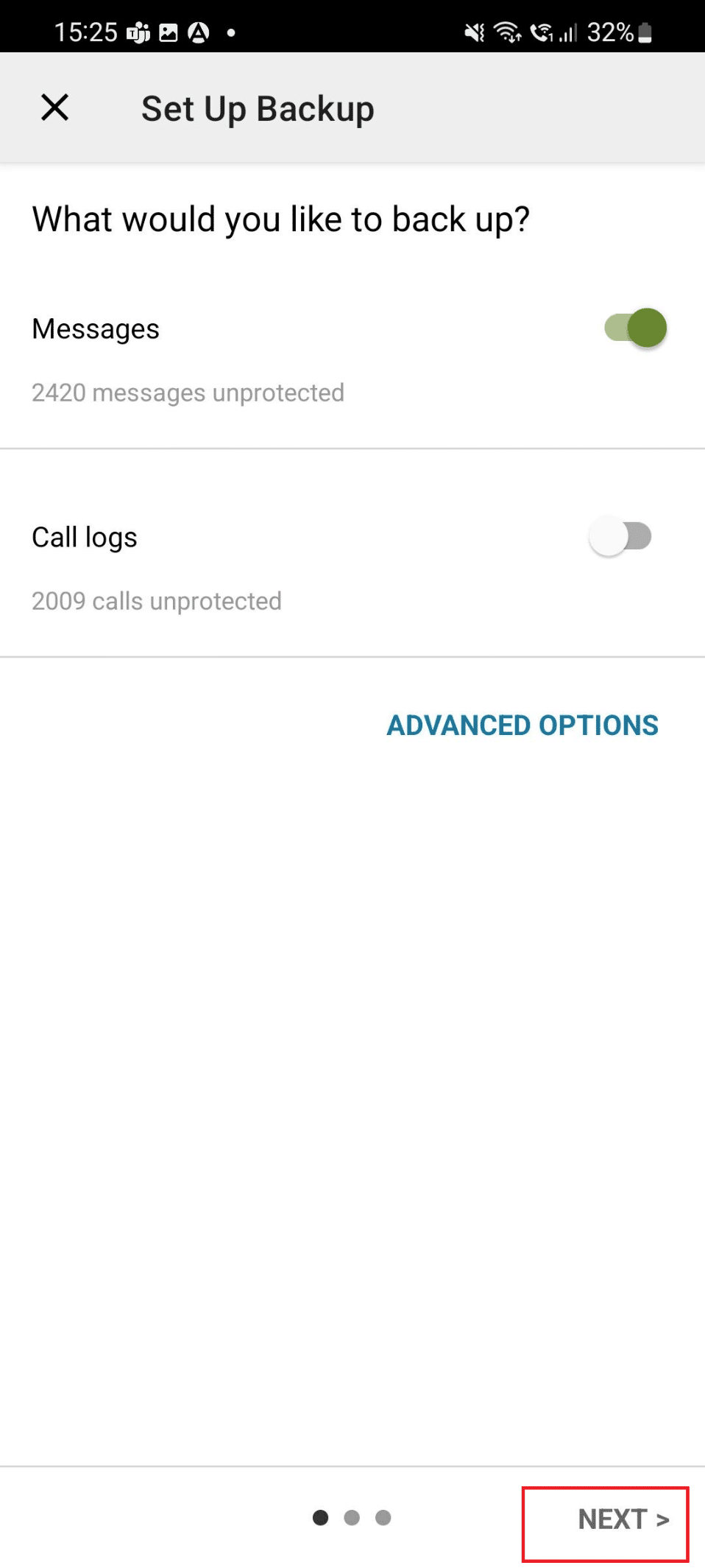 toca la opción SIGUIENTE. Cómo recuperar mensajes de texto eliminados en Android