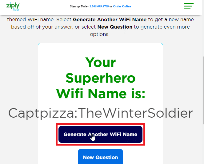 haga clic en generar otro nombre wifi