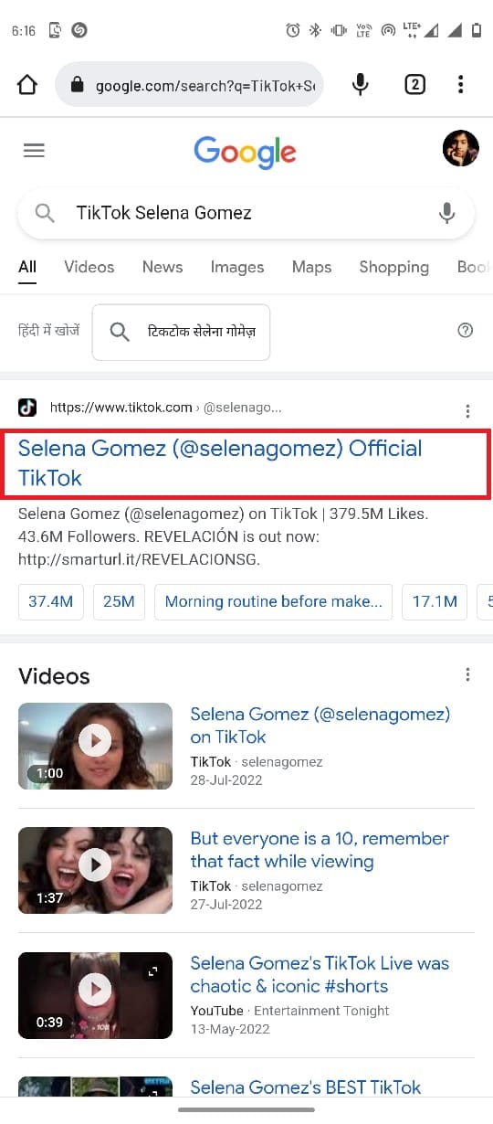 Seleccione el perfil de los resultados de búsqueda.  Cómo encontrar la dirección de correo electrónico de alguien de TikTok