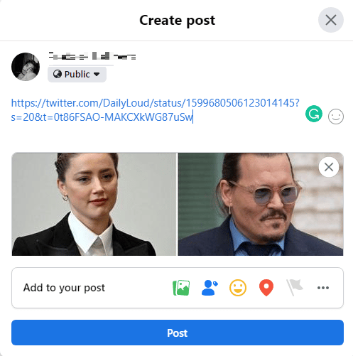 Pegue el enlace de la publicación de Twitter en el cuadro de texto Crear publicación