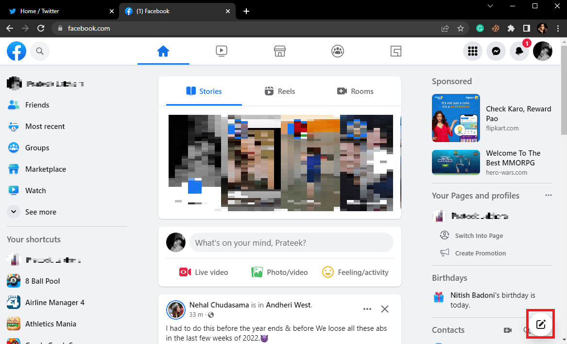 Haga clic en el icono Nuevo mensaje. Cómo compartir publicaciones de Twitter en Facebook