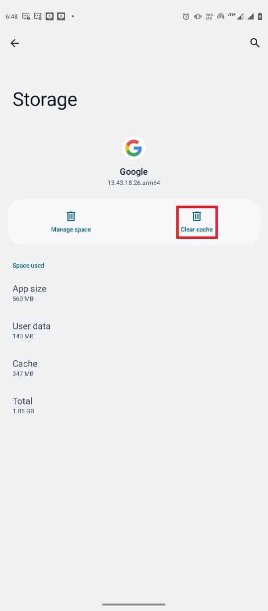 toque el botón Borrar caché. Arreglar Google para Android muestra un problema sin conexión