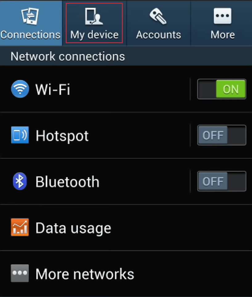 Toque la pestaña Mi dispositivo en la parte superior de la pantalla