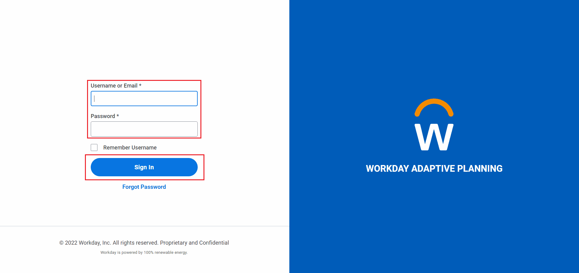 Ingrese las credenciales de su cuenta y haga clic en Iniciar sesión para ingresar a Adaptive Planning |  ¿Se puede iniciar sesión en Workday desde casa?