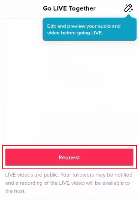 Toque la opción Solicitar para realizar la solicitud para unirse a este TikTok Live específico