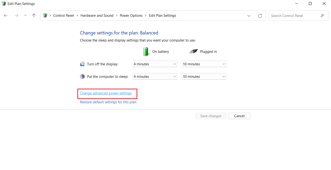 Haga clic en Cambiar la configuración avanzada de energía. ¿Qué hacer si Windows 10 sigue bloqueándose solo?