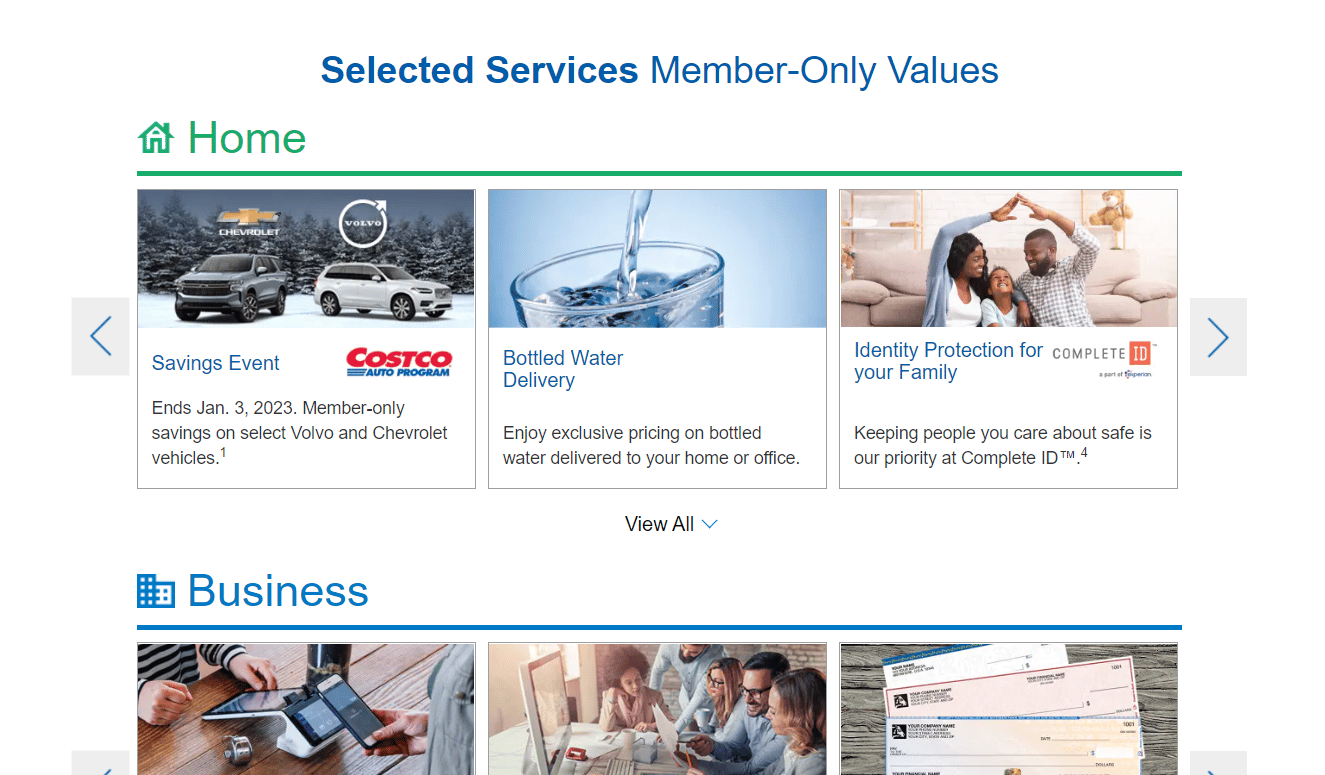 Página de servicios de Costco para miembros