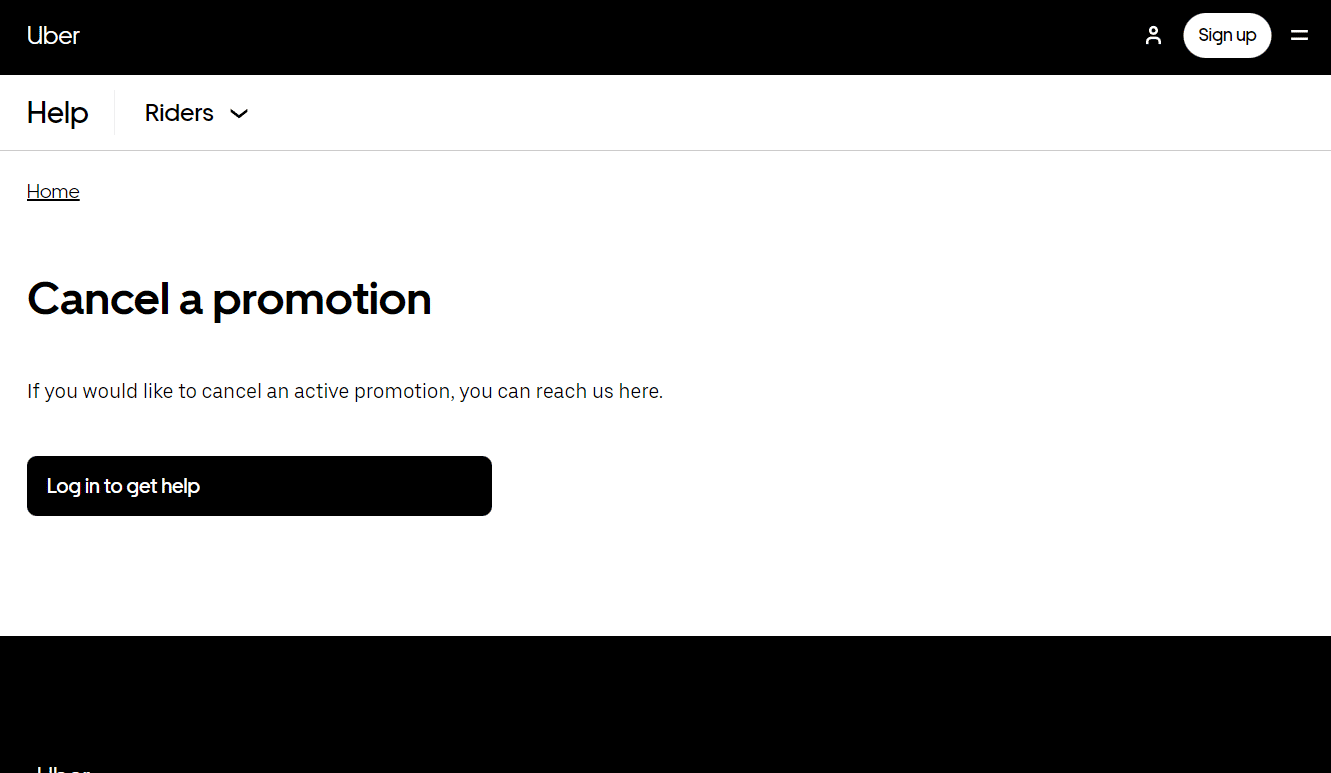 Página de ayuda de Uber |  Eliminar cupón promocional en Uber Eats