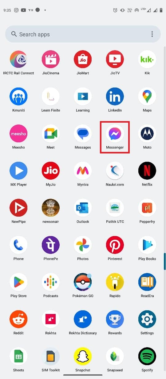 Abra Messenger desde el menú del teléfono