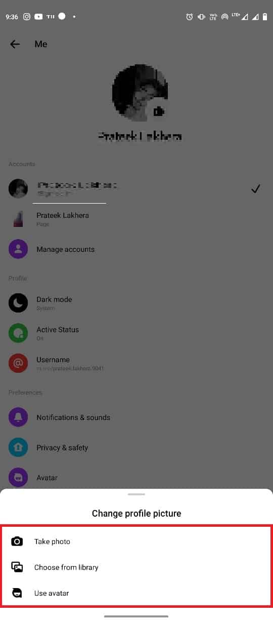 Toque la imagen de perfil y seleccione una de las opciones de imagen de perfil