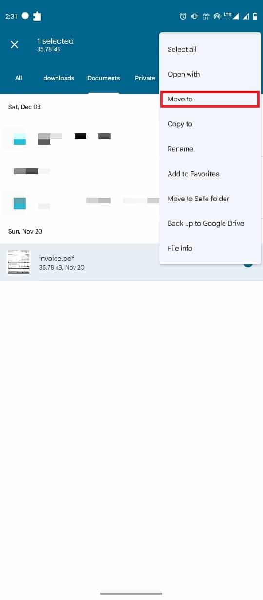 toca la opción Mover a 