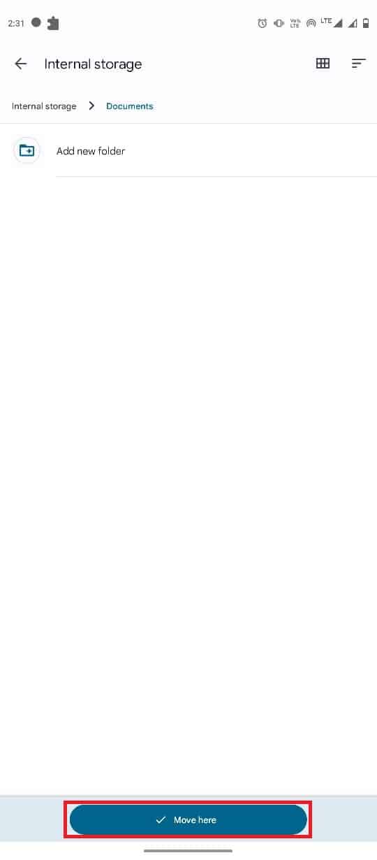 Toca la opción Mover aquí.  Arreglar el formato de archivo de WhatsApp no ​​compatible con Android