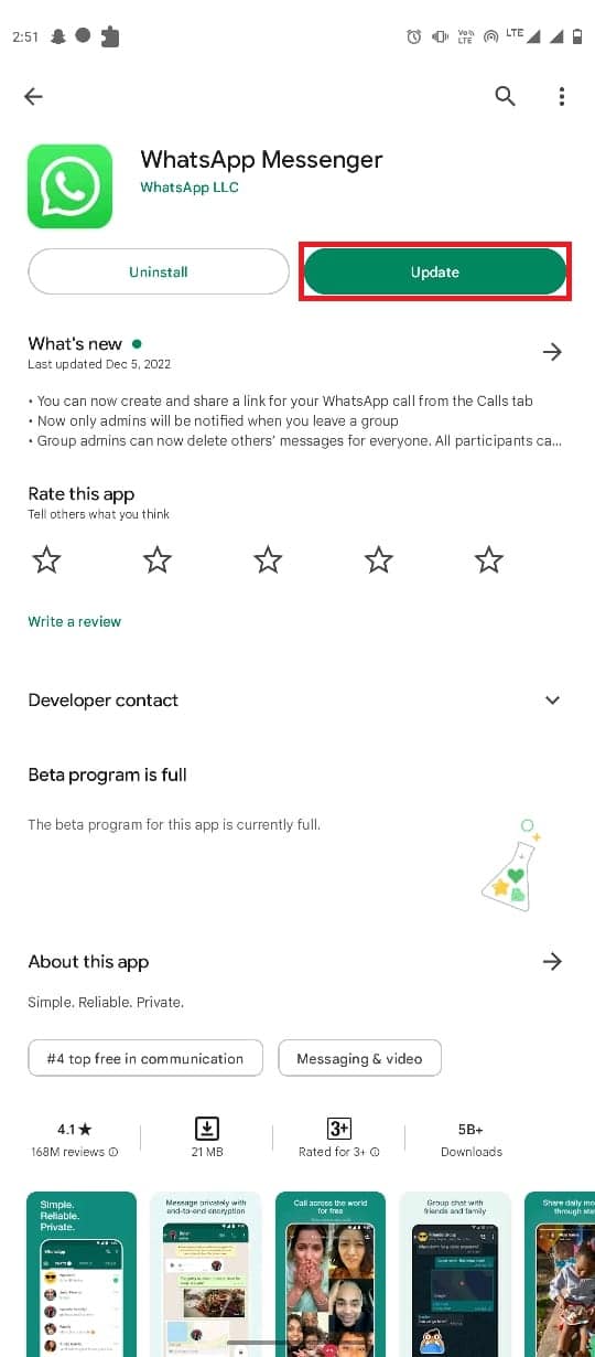 toca Actualizar.  Arreglar el formato de archivo de WhatsApp no ​​compatible con Android