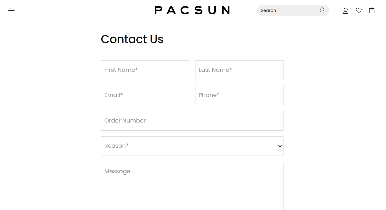 Contáctenos página web |  PacSun envía correos electrónicos de confirmación