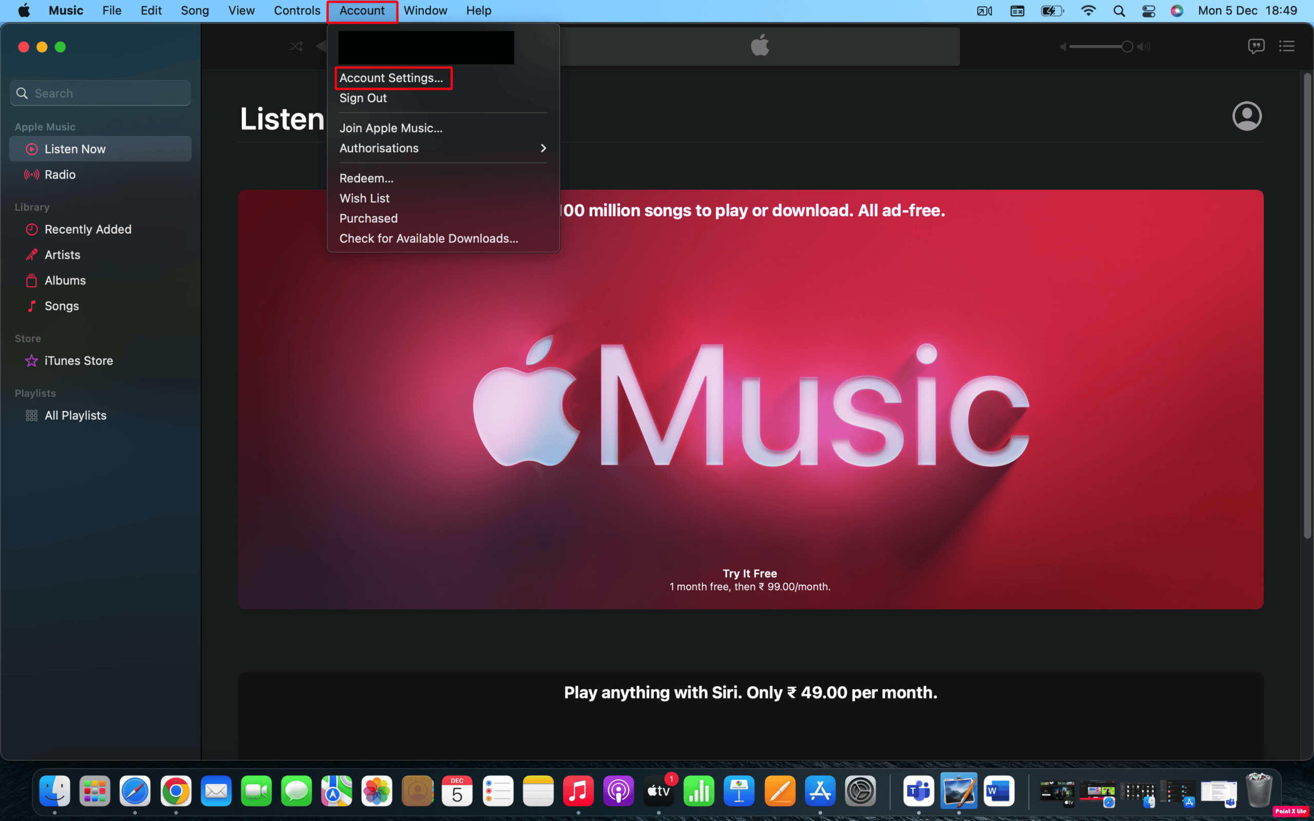 elige la configuración de la cuenta |  Cómo cancelar la radio de iTunes