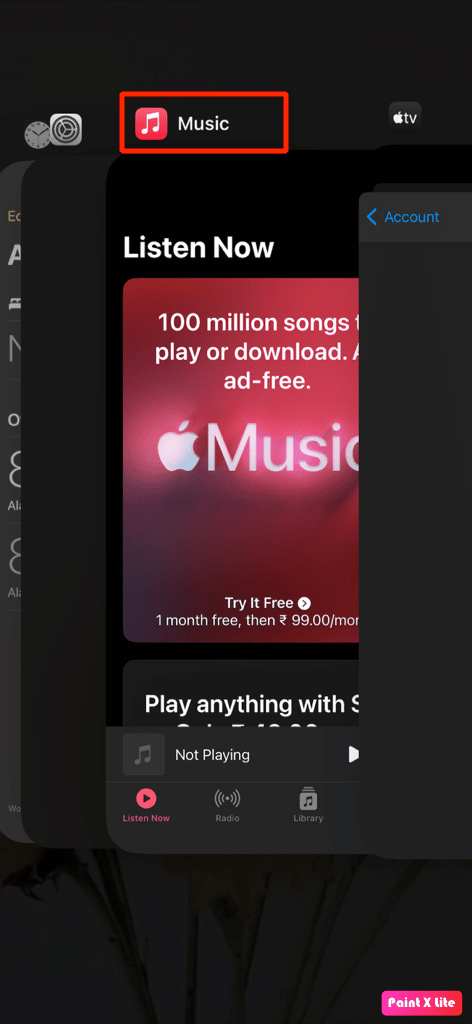 desliza hacia arriba la aplicación de música para cerrarla |  Cómo cancelar la radio de iTunes