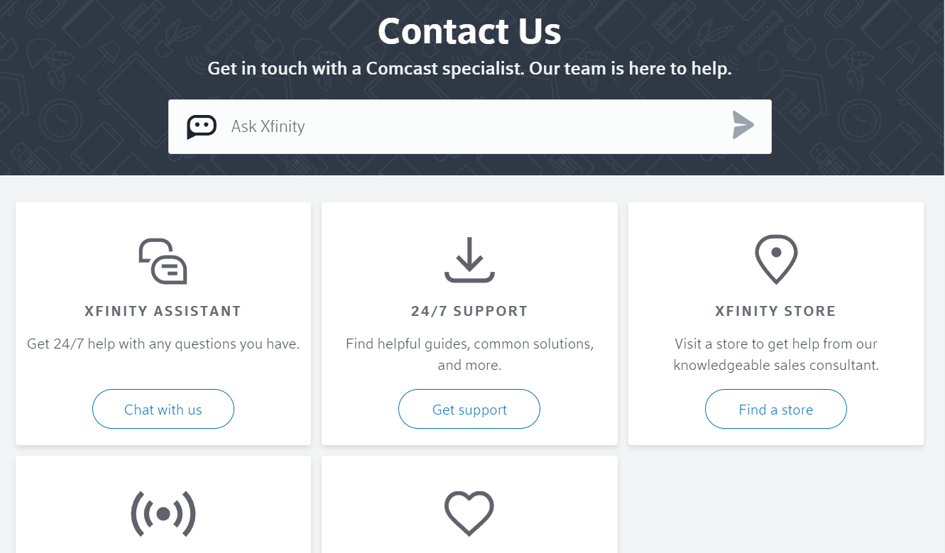 Página de servicio al cliente de Xfinity |  Bellota incluida con Amazon Prime