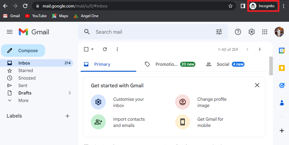 Abrir gmail en modo incógnito