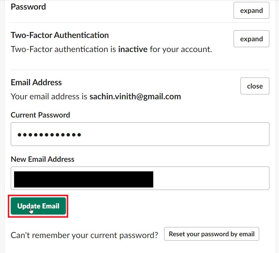 Toque Actualizar correo electrónico
