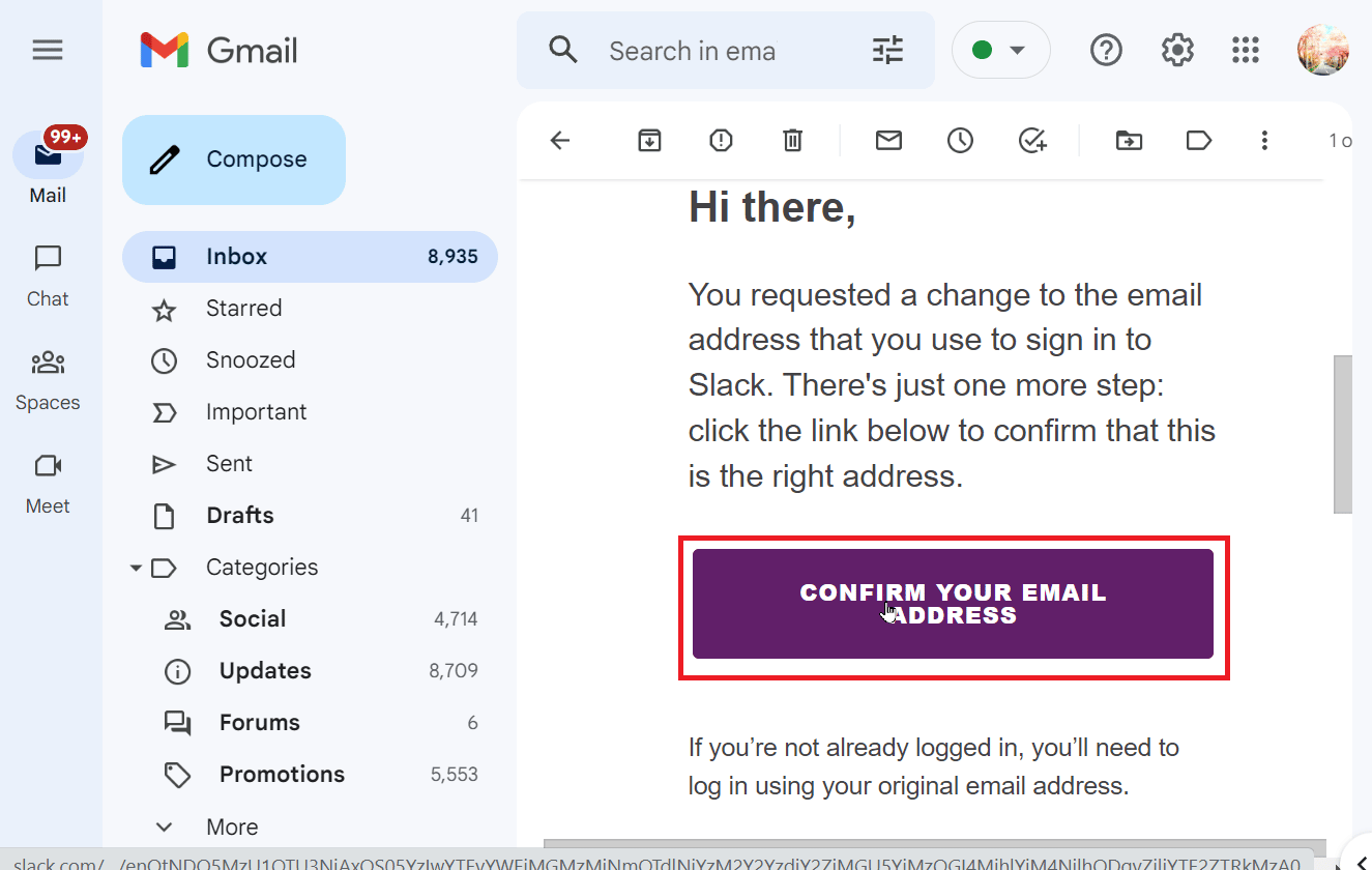 haga clic en confirmar su dirección de correo electrónico
