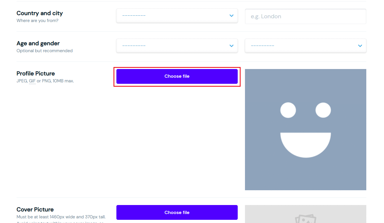Desplácese hacia abajo y haga clic en Elegir un archivo de la sección Foto de perfil |  cambia el texto de tu logo