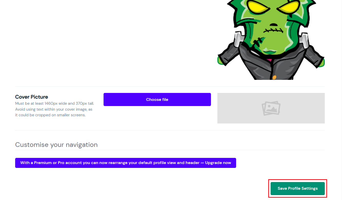 desplácese hasta la parte inferior de la página y haga clic en Guardar configuración de perfil