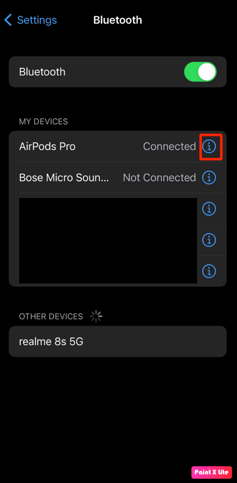 toque el icono i | Cómo arreglar AirPods conectados pero el sonido proviene del teléfono