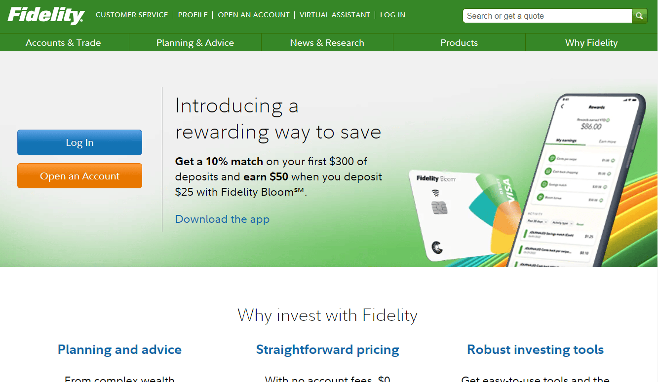 Sitio web de Fidelity Investments