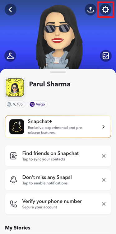 toque el icono de configuración en Snapchat 