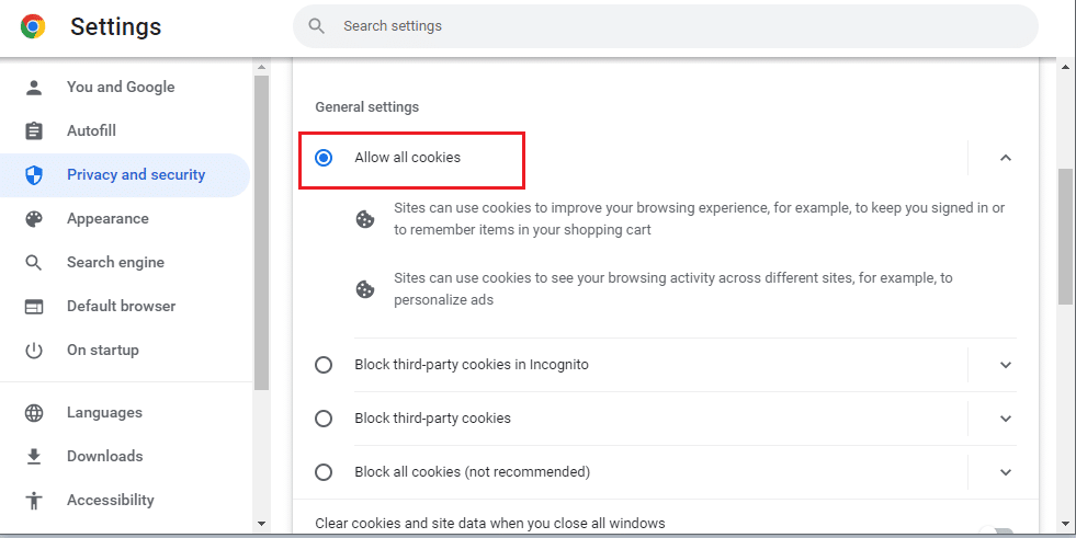 Permitir todas las cookies en Chrome