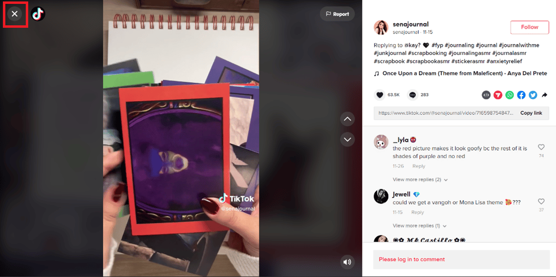 ventana de la sección de descripción y comentarios del video | 