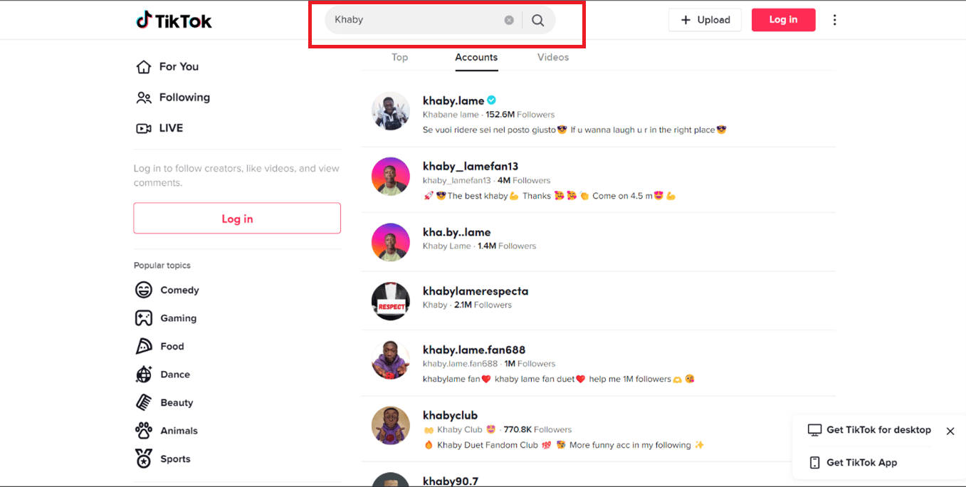 ventana de resultados de búsqueda |  ver TikTok sin aplicación