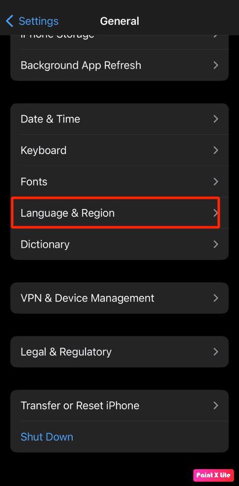 elija la opción de idioma y región