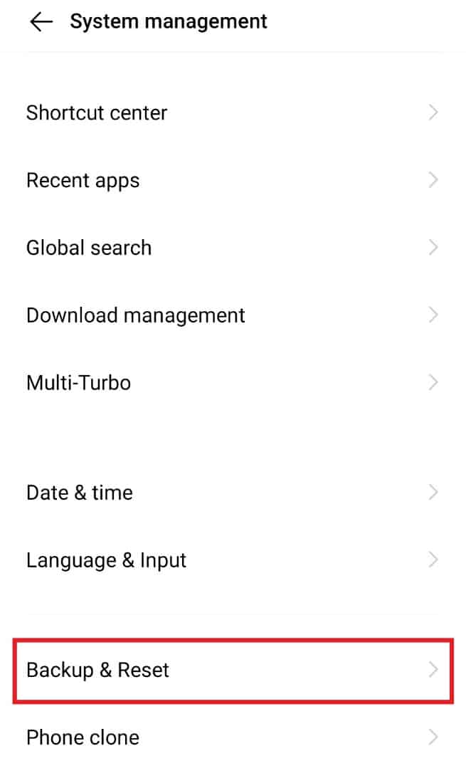 Toque Copia de seguridad y reinicio |  YouTube error 400 en Android