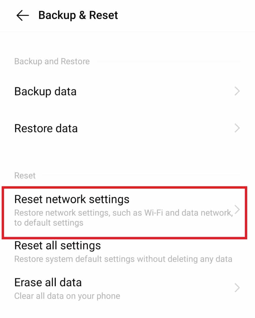   Toque Restablecer configuración de red