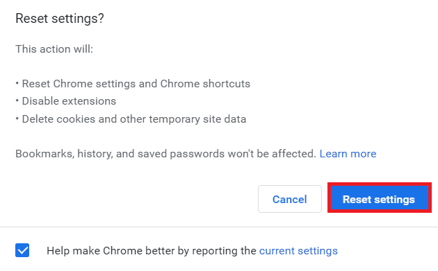 Haga clic en Restablecer configuración