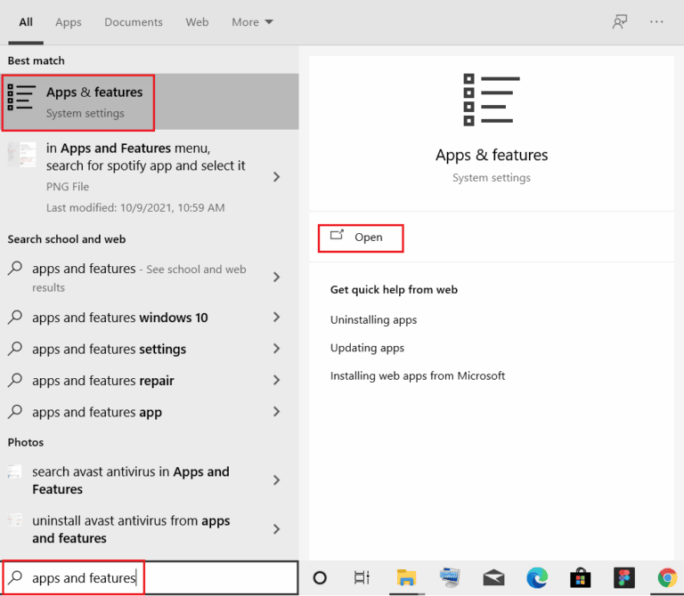 Abrir Aplicaciones y características | La vista previa de impresión de Chrome no funciona