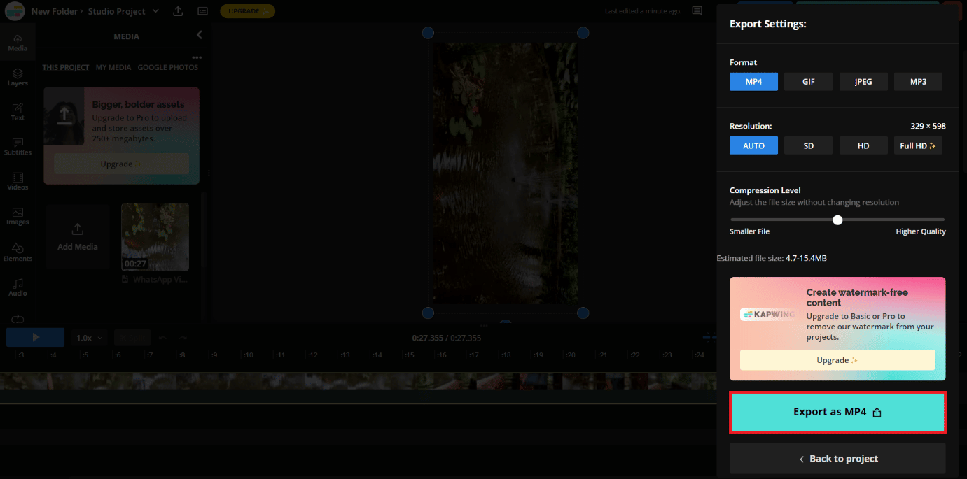 Luego haga clic en la opción Exportar como MP4 | Cómo obtener videos de Instagram en pantalla completa