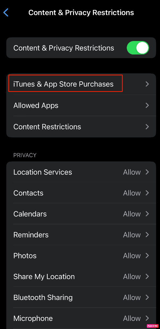 toque la opción de compras de iTunes y App Store